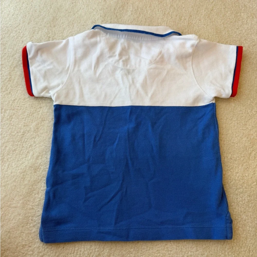 Burberry London Kids Collared Polo in Blue and White with Red Accents Stripes